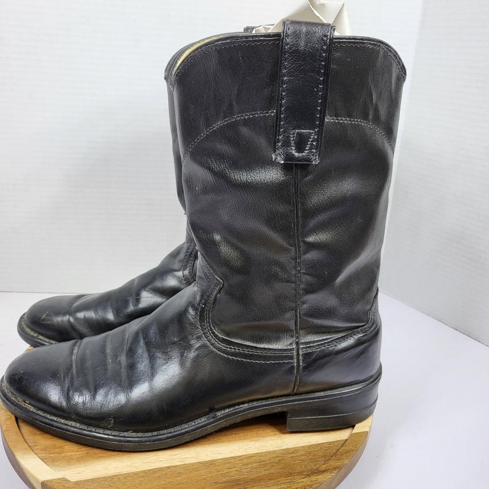 Vintage Texas Brand Men 6850 Black Leather Western Cowboy Roper Boots Size 8.5 D